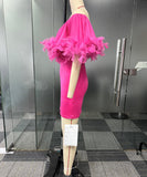 Chic Slim-Fit Dress with Feathered Shoulders and Pixie Wrap Hips