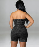 Sexy Off The Shoulder Denim Jumpsuit With Copper Chains