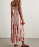 Beaded Halter Neck Sleeveless Pink Printed Dress for Party