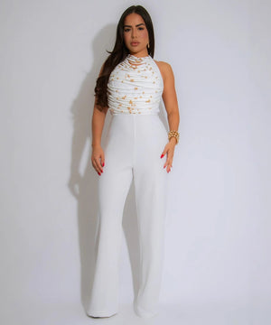 Women's High Neck Sleeveless One-Piece Pants in Apricot Black White