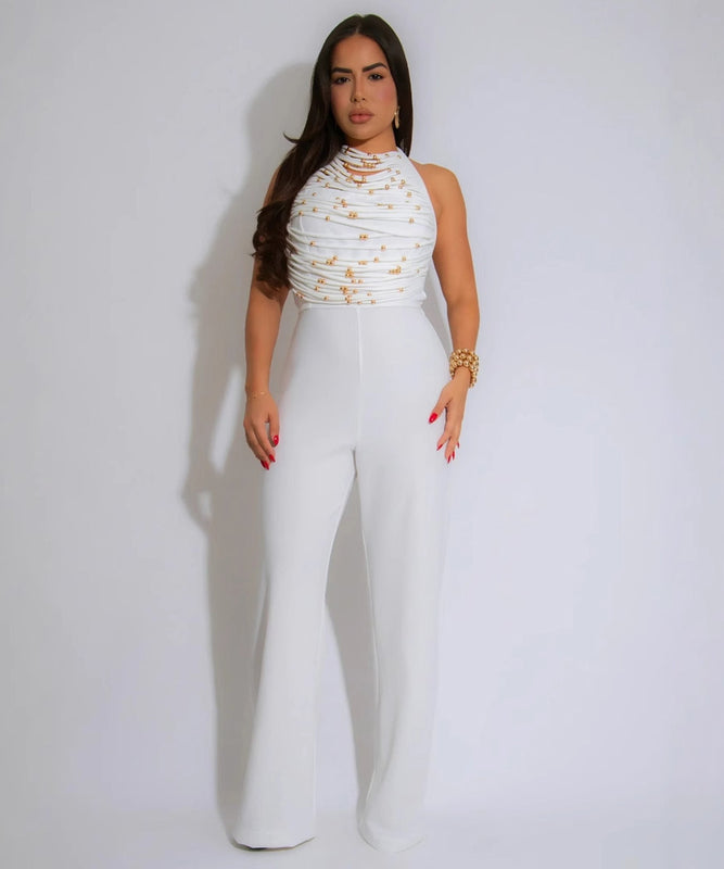 Women's High Neck Sleeveless One-Piece Pants in Apricot Black White