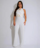 Women's High Neck Sleeveless One-Piece Pants in Apricot Black White