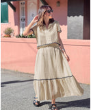 Leisure Shirt With Lace Collar And Long Skirt Set White