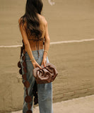 Sexy Sleeveless Backless Sheer Long Dress in Brown Black Rose