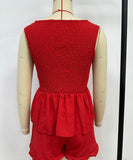 Sleeveless Red Leopard Print Top With Fitted Pants Set