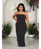 Strapless Tight-Fitting Slit Fringed Plus-Size Women's Dress