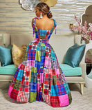 Vibrant Printed Sleeveless Long Dress Set in Red and Pink