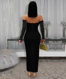 Slim Fit Sequin Dress With Arm Covers For Evening Glam