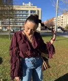 Batwing-Edge Layered V-Neck Shirt Relaxed Fit Lightweight