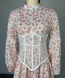 Chic Printed Waist Long Sleeve Short Lace Dress in Purple Pink