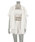 ComfyNest Pure Cotton Printed Underwear Short-Sleeved Cardigan And Shorts Three-Piece Home Wear – Breathable And Soft Cotton Comfort