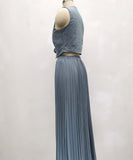 Sleeveless Tank Top Two Piece Set With Pleated Sleeves Women