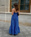 Stylish V-Neck Halter Dress with Open Back in Blue Hue
