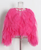 Ruffled Long Sleeve Polyester Top For Women Fashion