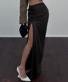 High Waisted Slit Pleated Flower Decorated Half Length Dress