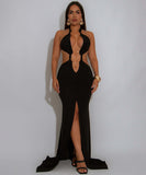 Off-The-Shoulder Fish-Tail Slit Dress With Cutout Design Sleek Evening Silhouette