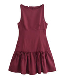 Round Neck Sleeveless Bow Dress Polyester For Women