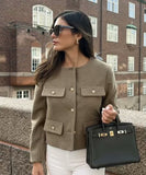 Fashionable Button Embellished Short Blazer Polyester