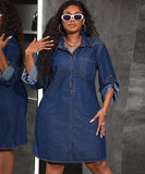 Plus Size Denim Dress For Women Long Sleeve Casual Loose Fit
