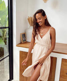 Elegant V-Neck Crepe Split Halter Dress for Any Occasion