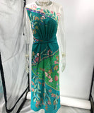 Green Satin Twist Knot Sleeveless Dress Positioned Print