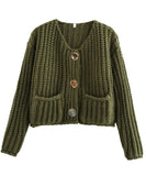 Relaxed Short Button Sweater Coat With Double Pockets