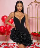 Fashion Sexy Halter Solid Color Lotus Lace Irregular Dress
