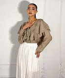 Chic V-Neck Peplum Halter Long-Sleeved Shirt for Style