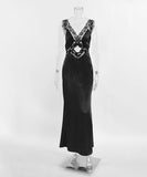 Alluring Sexy Cutout V-Neck Lace Fishtail Dress in Black
