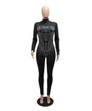 Hot Drill Tight Club Women Fashion Long-Sleeved Romper for Nightlife