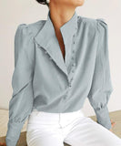 Stylish Long-sleeved Chinese Style Stand Collar Casual White Shirt