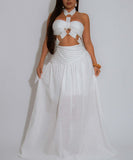 Padded Plunging Top With Detachable Straps And Flowing Skirt