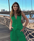 Chic Women's Sleeveless Vest and Long Pants Two-Piece Set