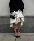 Fashionable Casual Solid Color High Waisted Balloon Skirt Beige
