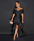 Stylish One-Line Shoulder Top, Hip Stretch Waist Lace Dress