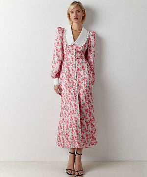 Vintage-Inspired Long Sleeve Dress with Doll Collar