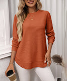 Loose Waffle Blouse Relaxed Fit Long-Sleeved Top Essentials