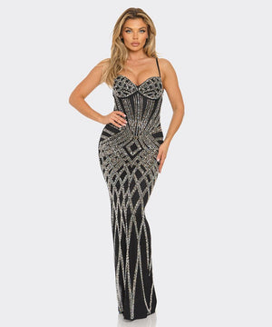 Classic Wrap Dress With High Waist Full Length Diamond Trim