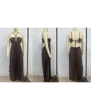 Solid Color Plunging Pleated Sleeveless Halter Dress for You