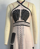 Sexy Form-Fitting Long Dress with Neck Tie Design in Green Black