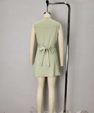 A Checkered V-Neck Button-Down Sleeveless Mini Skirt Dress for Chic Summer Style