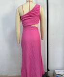 Sexy Plunging Neckline Form-Fitting Solid Color Dress