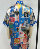Positioned Print Open Cardigan Shirt And Short Pants Set