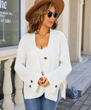 Classic Relaxed Cardigan With Pocket V Neck For Women