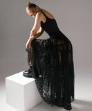 High Waisted Netted Lace Sheer Mid Length Skirt for Women
