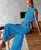 Chic Sleeveless Blazer Top and Trousers Set in Vibrant Colors