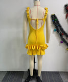 Stretch Waist Pleated Lace Dewback Backpack Hip Dress for Summer Style