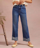 Unisex Rounded Leg Straight Jeans Deep Blue Denim Comfort