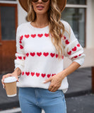 Classic Women Heart Pattern Knit Sweater Trendy Pullover