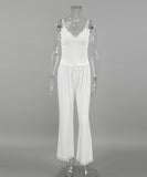 CozyNest Knitted Patchwork Lace Halter Pajamas – Elegant Micro-Transparency Design